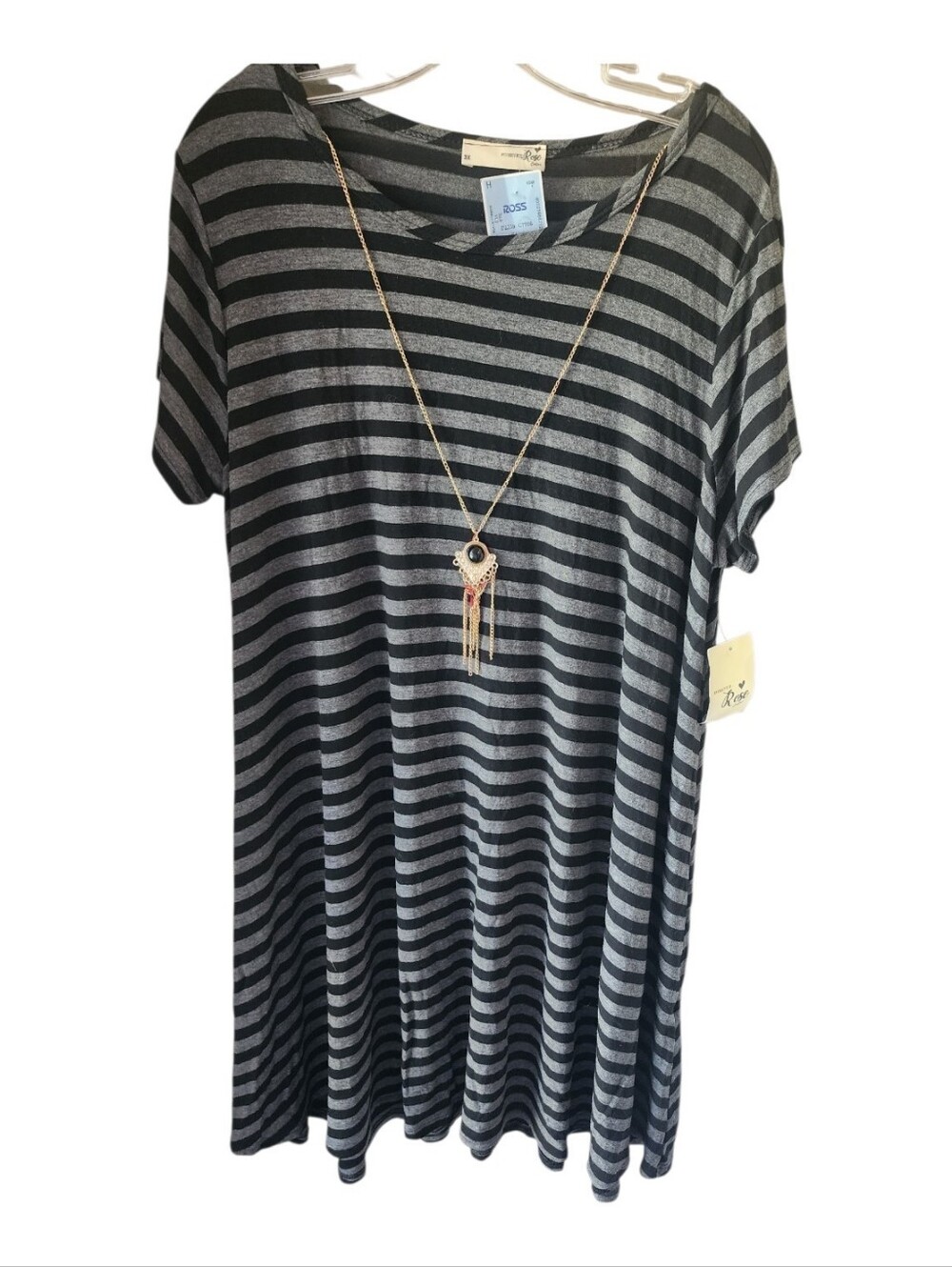 Forever Rose Striped Tunic Dress Set With Necklace Size 3x NWT